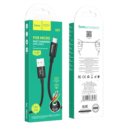 USB-A to microUSB Data and Charging Cable HOCO X89, 18W, 1m, Black