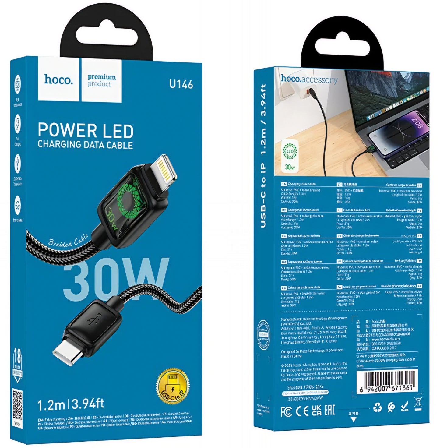 USB-C to Lightning Data and Charging Cable HOCO U146, 30W, 1.2m, Black