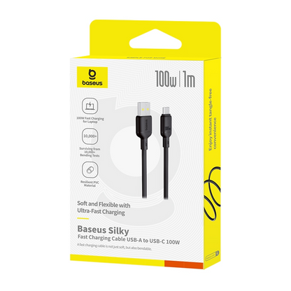 Καλώδιο Δεδομένων και Φόρτισης USB-A - USB-C Baseus Silky, 100W, 1m, Μαύρο P10377703113-00