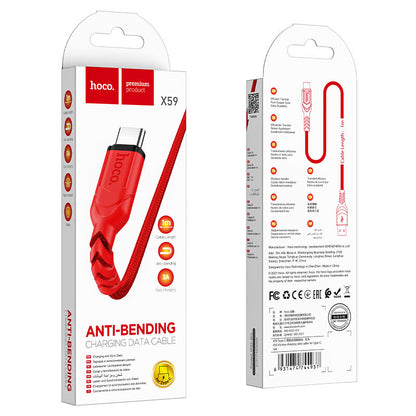 USB-A to USB-C Data and Charging Cable HOCO X59 Victory, 18W, 1m, Red