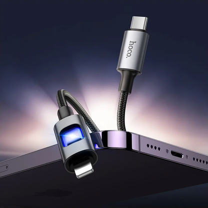 Καλώδιο Δεδομένων και Φόρτισης USB-C - Lightning HOCO U144 Led, 27W, 1.2m, Μαύρο