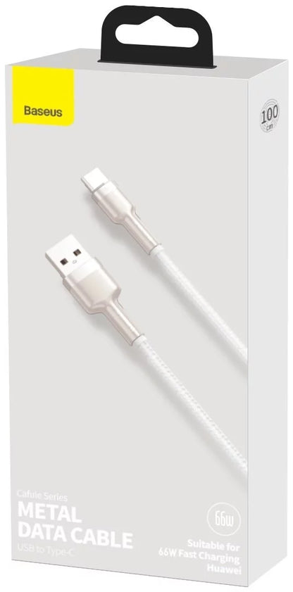 Καλώδιο δεδομένων και φόρτισης USB-A σε USB-C Baseus Cafule Metal Series, 66W, 1m, Λευκό CAKF000102