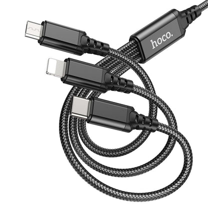 Καλώδιο Φόρτισης USB-A - Lightning / microUSB / USB-C HOCO X76 3σε1, 18W, 1m, Μαύρο