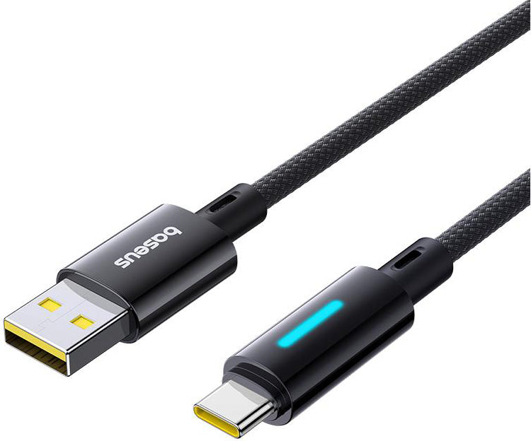 Καλώδιο Δεδομένων και Φόρτισης USB-A - USB-C Baseus Lit Button Control, 100W, 1m, Μαύρο P10379002121-00