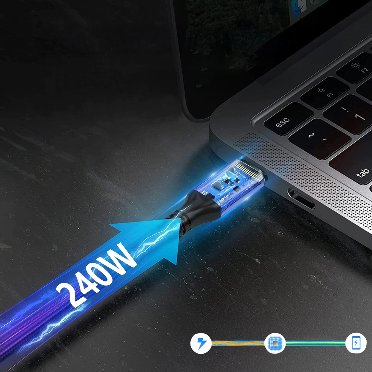 Καλώδιο Δεδομένων και Φόρτισης USB-C - USB-C WZK WPS-UY42S, 240W, 2m, Μαύρο