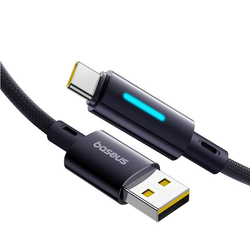 Καλώδιο Δεδομένων και Φόρτισης USB-A - USB-C Baseus Lit Button Control, 100W, 1m, Μαύρο P10379002121-00
