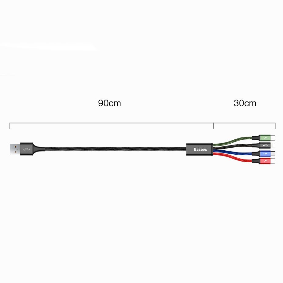 Καλώδιο φόρτισης USB-A - 2 x Lightning / microUSB / USB-C Baseus Rapid 4in1, 20W, 1.2m, μαύρο CA1T4-A01