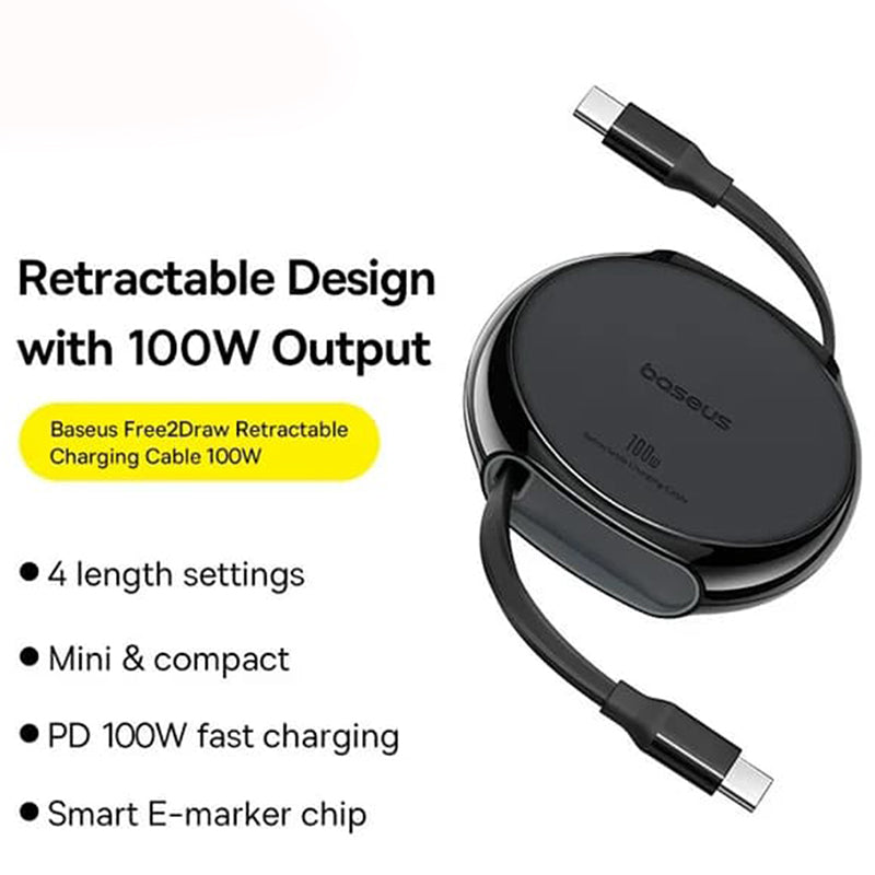 Καλώδιο Δεδομένων και Φόρτισης USB-C - USB-C Baseus Pathfinder Retractable, 100W, 1m, Μαύρο P10368400111-00