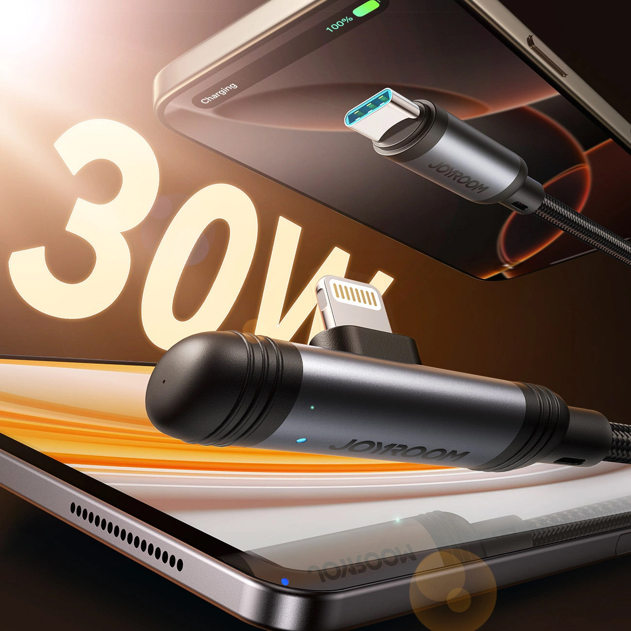 Καλώδιο Δεδομένων και Φόρτισης USB-C - Lightning Joyroom S-A56 EnjoyX Angled, 30W, 1.2m, Μαύρο
