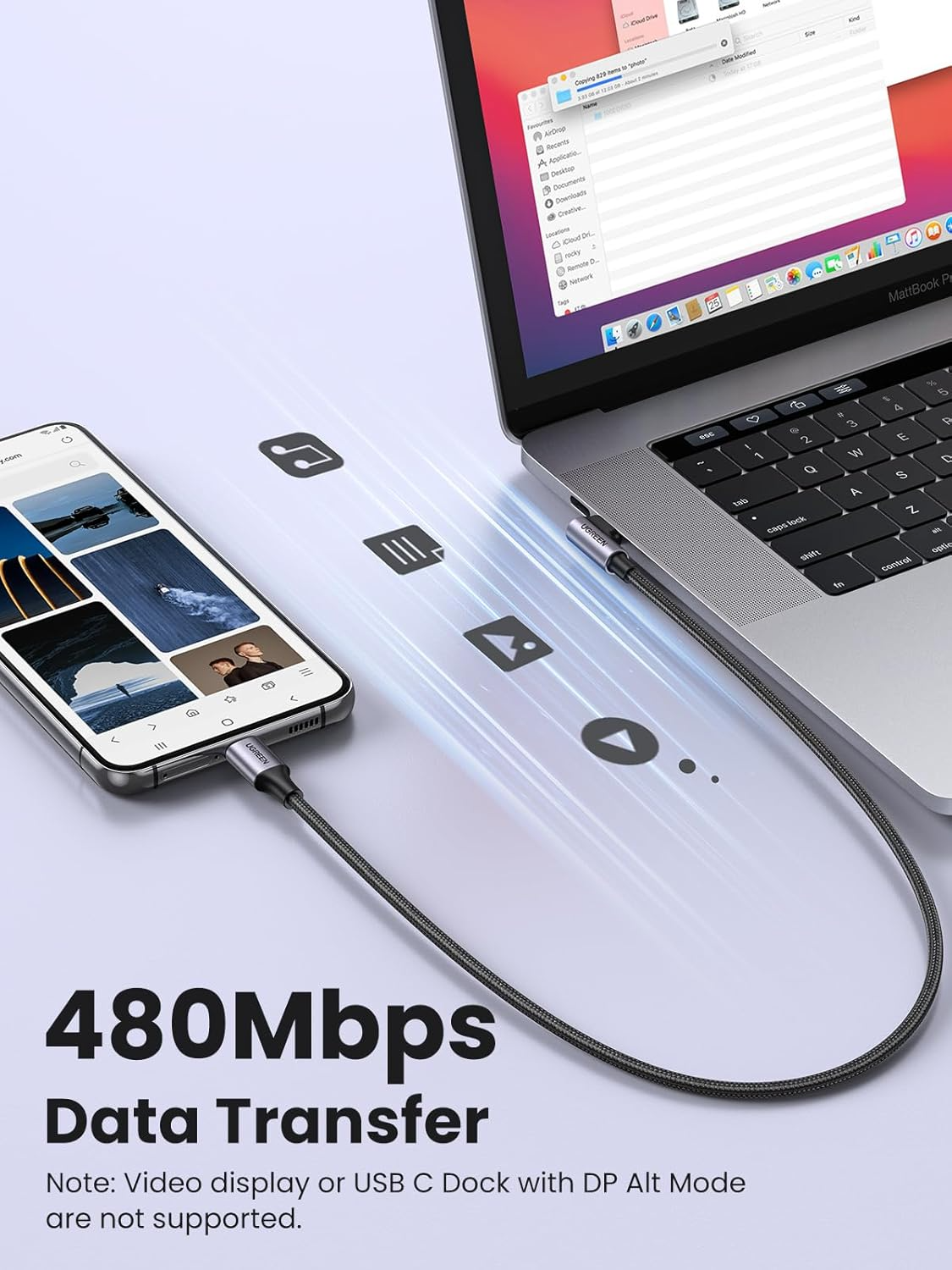 Καλώδιο Δεδομένων και Φόρτισης USB-C - USB-C UGREEN US255 Angled, 60W, 3m, Γκρι