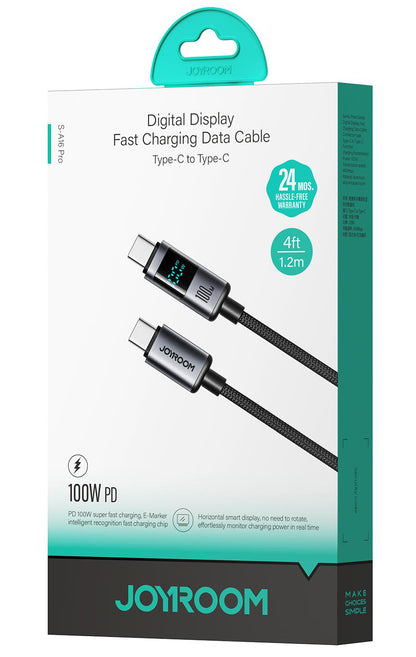 Καλώδιο Δεδομένων και Φόρτισης USB-C - USB-C Joyroom S-A16 Pro Prism Display, 100W, 1.2m, Μαύρο