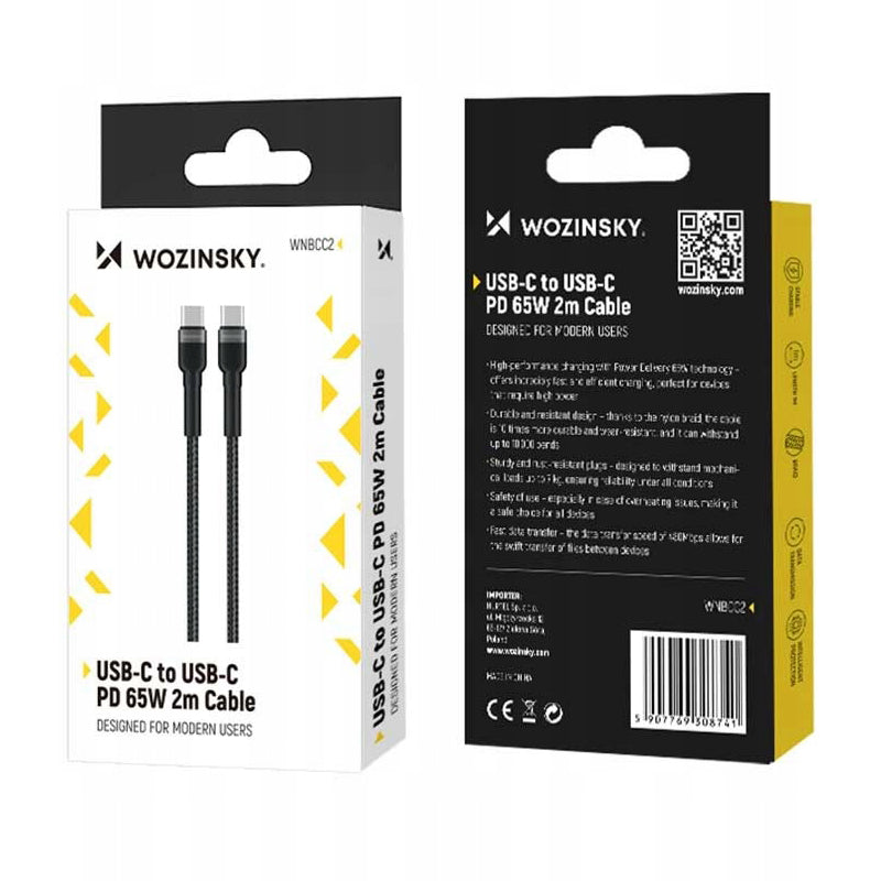 Καλώδιο Δεδομένων και Φόρτισης USB-C - USB-C WZK WNBCC2, 65W, 2m, Μαύρο