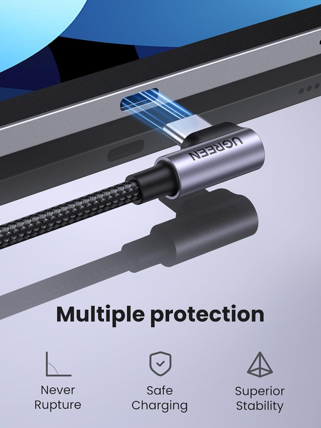 Καλώδιο Δεδομένων και Φόρτισης USB-C - USB-C UGREEN US255 Angled, 60W, 3m, Γκρι