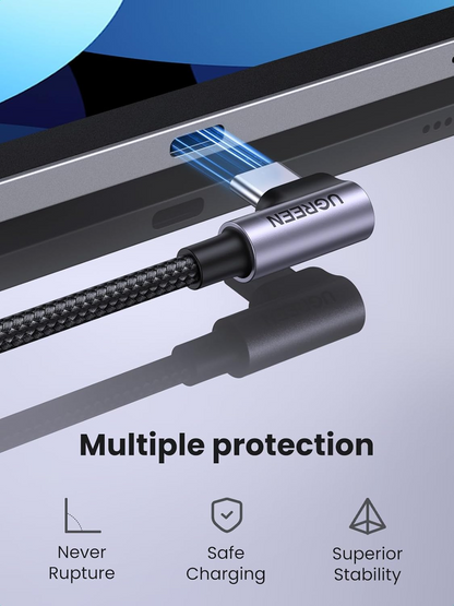 Καλώδιο Δεδομένων και Φόρτισης USB-C - USB-C UGREEN US255 Angled, 60W, 3m, Γκρι