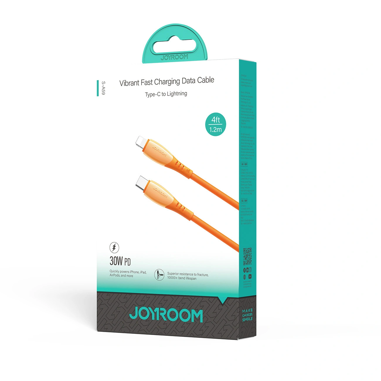 Καλώδιο Δεδομένων και Φόρτισης USB-C - Lightning Joyroom S-A59 Vibrant, 30W, 1.2m, Πορτοκαλί