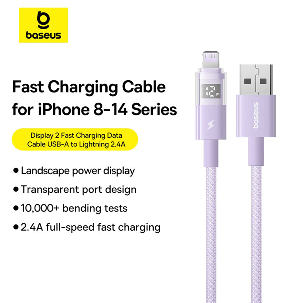 Καλώδιο Δεδομένων και Φόρτισης USB-A - Lightning Baseus Display 2, 12W, 2m, Μωβ P10382700511-01