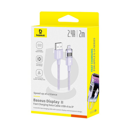 Καλώδιο Δεδομένων και Φόρτισης USB-A - Lightning Baseus Display 2, 12W, 2m, Μωβ P10382700511-01