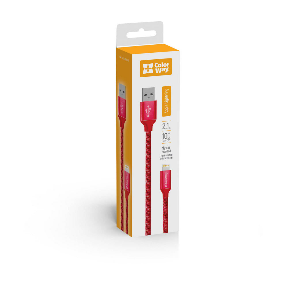 USB-A to Lightning Data and Charging Cable ColorWay CW-CBUL004, 18W, 1m, Red