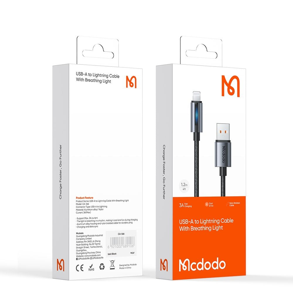 USB-A to Lightning McDodo CA-5660 Data and Charging Cable, 18W, 1.2m, Black
