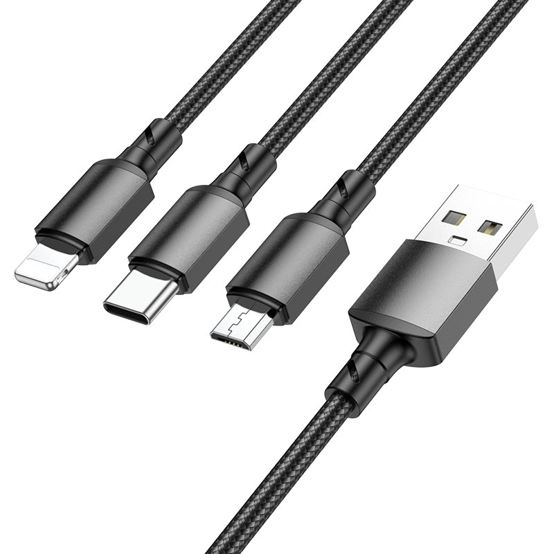 Καλώδιο Φόρτισης USB-A - Lightning / microUSB / USB-C Borofone BX72, 18W, 1m, Μαύρο