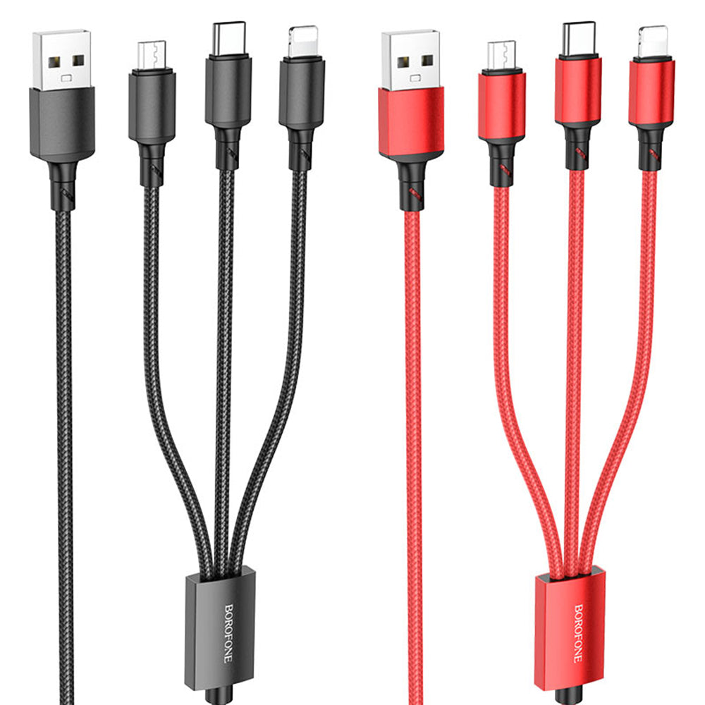 Καλώδιο Φόρτισης USB-A - Lightning / microUSB / USB-C Borofone BX72, 18W, 1m, Μαύρο