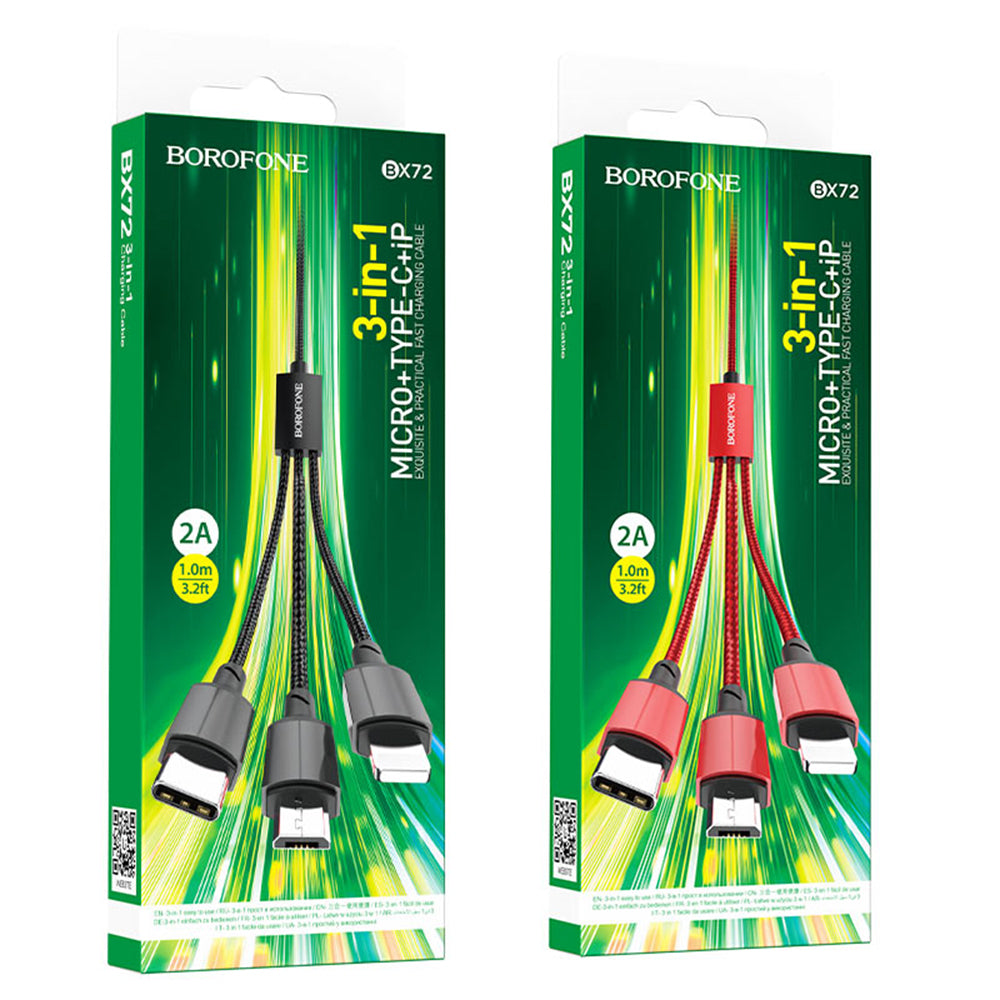 Καλώδιο Φόρτισης USB-A - Lightning / microUSB / USB-C Borofone BX72, 18W, 1m, Μαύρο