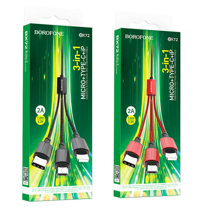 Καλώδιο Φόρτισης USB-A - Lightning / microUSB / USB-C Borofone BX72, 18W, 1m, Μαύρο
