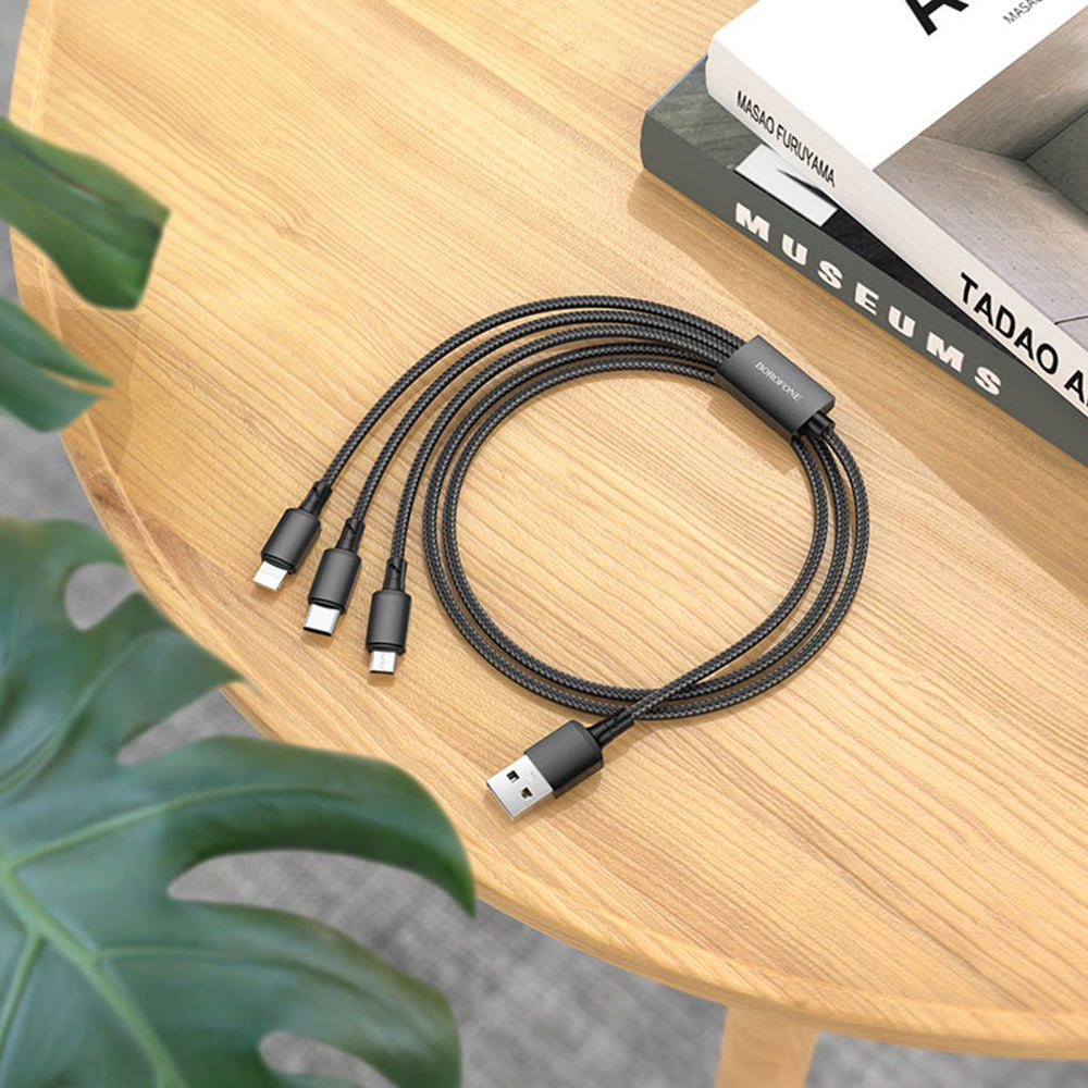 Καλώδιο Φόρτισης USB-A - Lightning / microUSB / USB-C Borofone BX72, 18W, 1m, Μαύρο