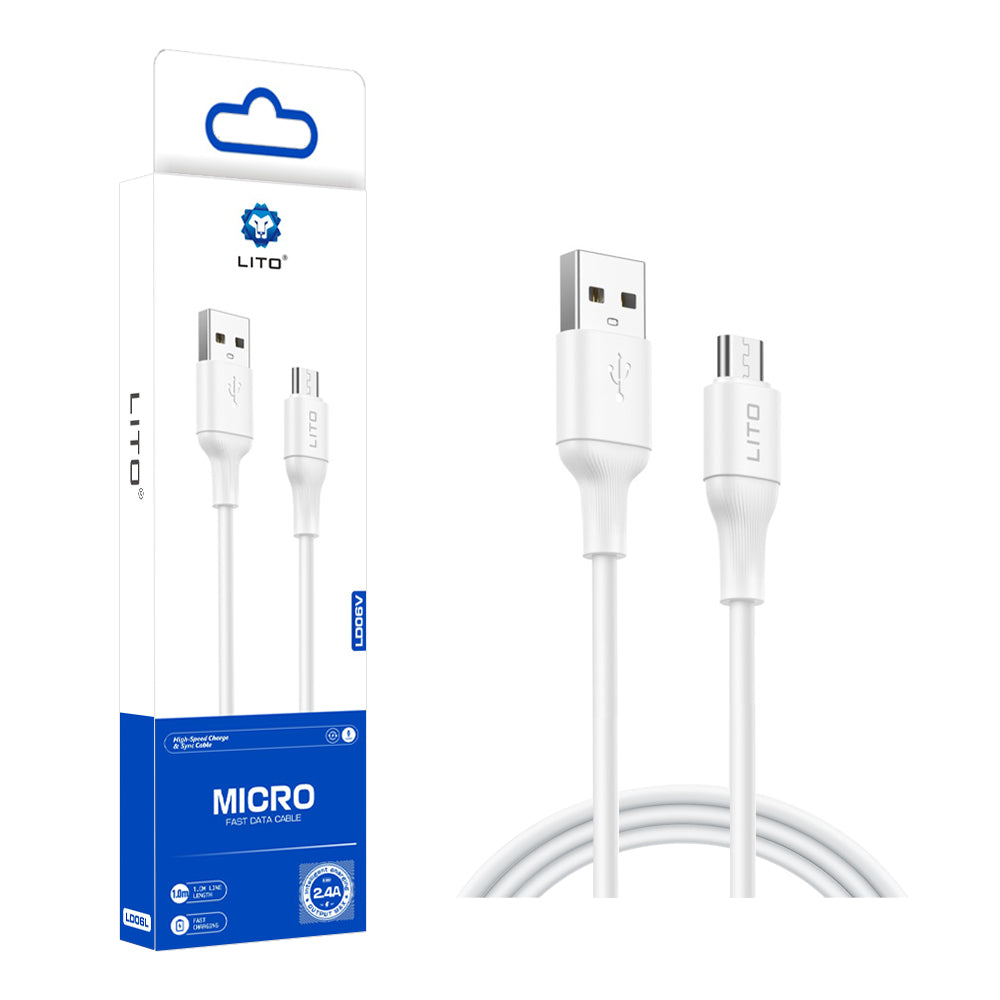 Καλώδιο Δεδομένων και Φόρτισης USB-A - microUSB Lito LD06V, 18W, 1m, Λευκό