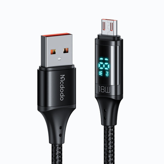 Καλώδιο Δεδομένων και Φόρτισης USB-A - microUSB McDodo CA-1070 Display, 18W, 1.2m, Μαύρο