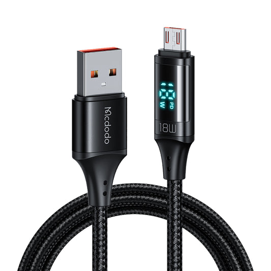 Καλώδιο Δεδομένων και Φόρτισης USB-A - microUSB McDodo CA-1070 Display, 18W, 1.2m, Μαύρο