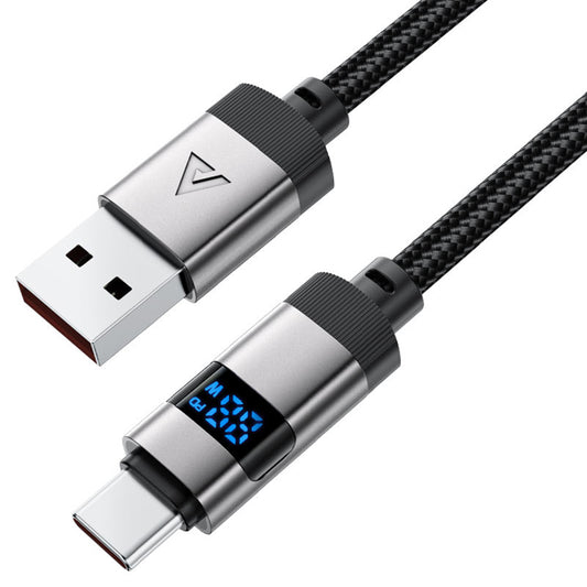 Καλώδιο Δεδομένων και Φόρτισης USB-A - USB-C Acefast C15-04 Display, 66W, 1.2m, Μαύρο