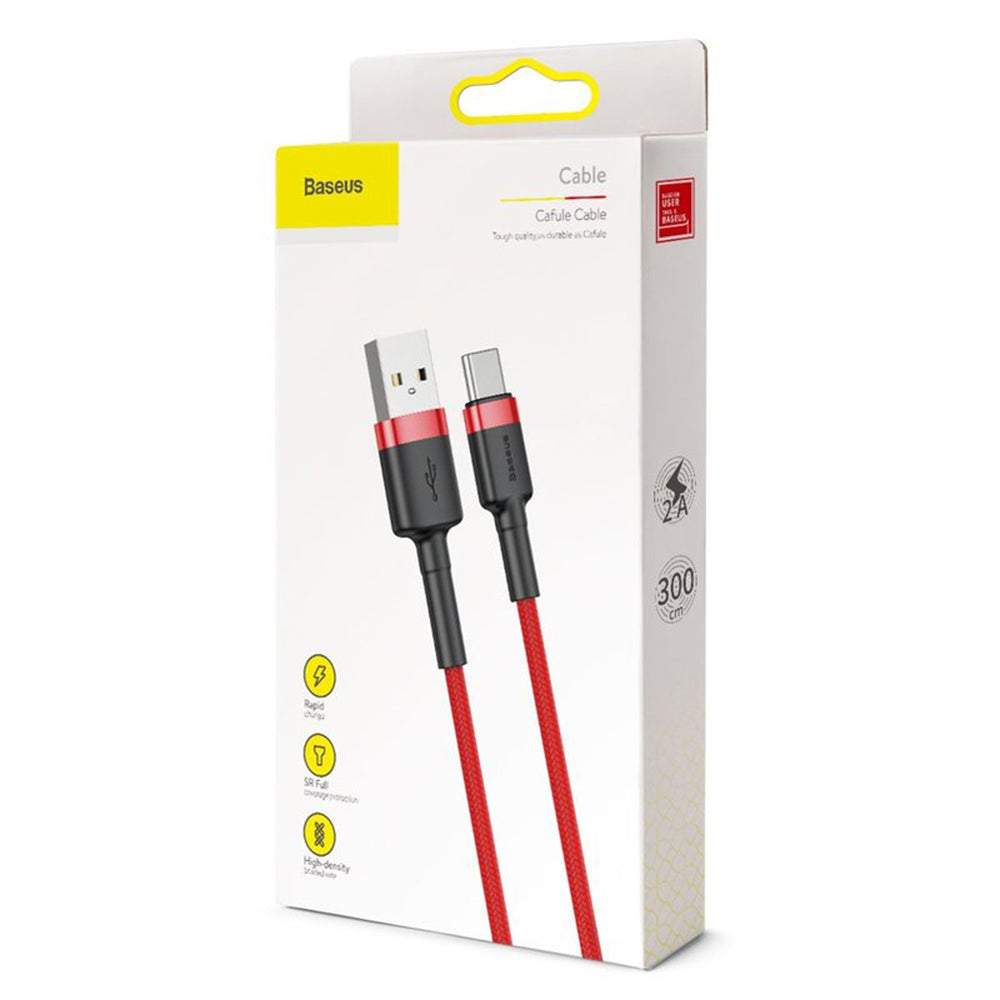 Καλώδιο Δεδομένων και Φόρτισης USB-A - USB-C Baseus Cafule, 18W, 3m, Κόκκινο CATKLF-U09