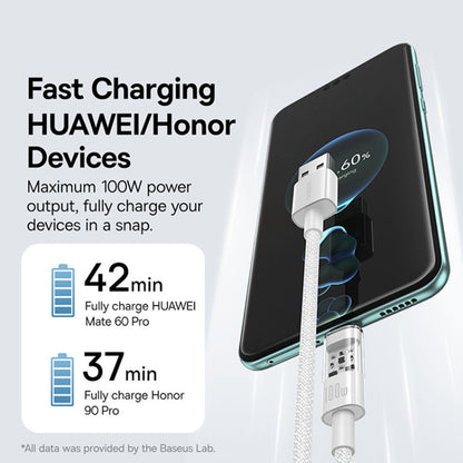 Καλώδιο Δεδομένων και Φόρτισης USB-A - USB-C Baseus Gem, 100W, 1m, Λευκό P10373002211-00