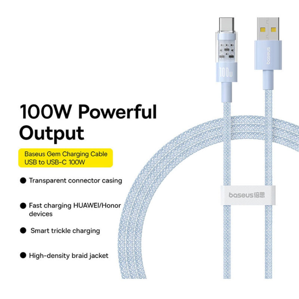 Καλώδιο Δεδομένων και Φόρτισης USB-A - USB-C Baseus Gem, 100W, 2m, Μπλε P10373002311-01