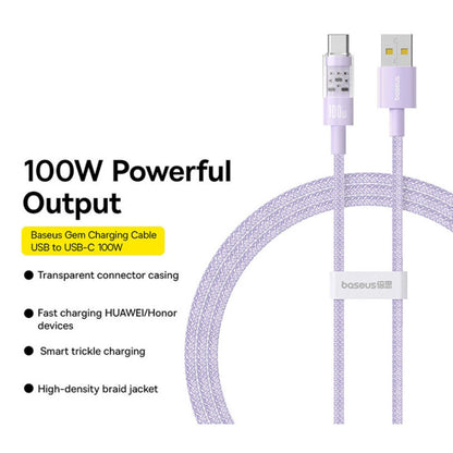 Καλώδιο Δεδομένων και Φόρτισης USB-A - USB-C Baseus Gem, 100W, 2m, Μωβ P10373002511-01