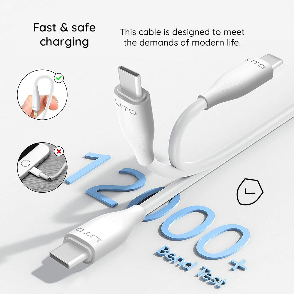 Καλώδιο Δεδομένων και Φόρτισης USB-A - USB-C Lito LD03T, 18W, 1m, Λευκό