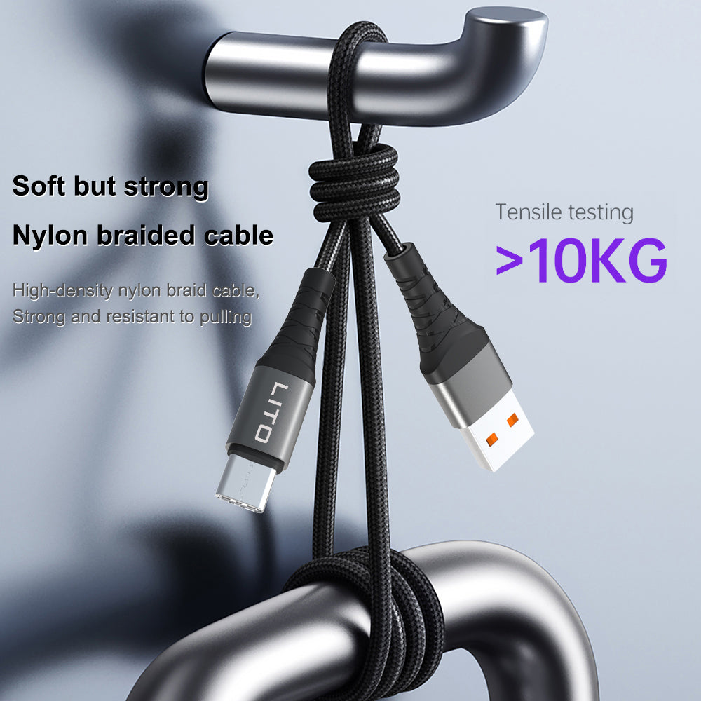 Καλώδιο Δεδομένων και Φόρτισης USB-A - USB-C Lito LD22T, 18W, 2m, Μαύρο