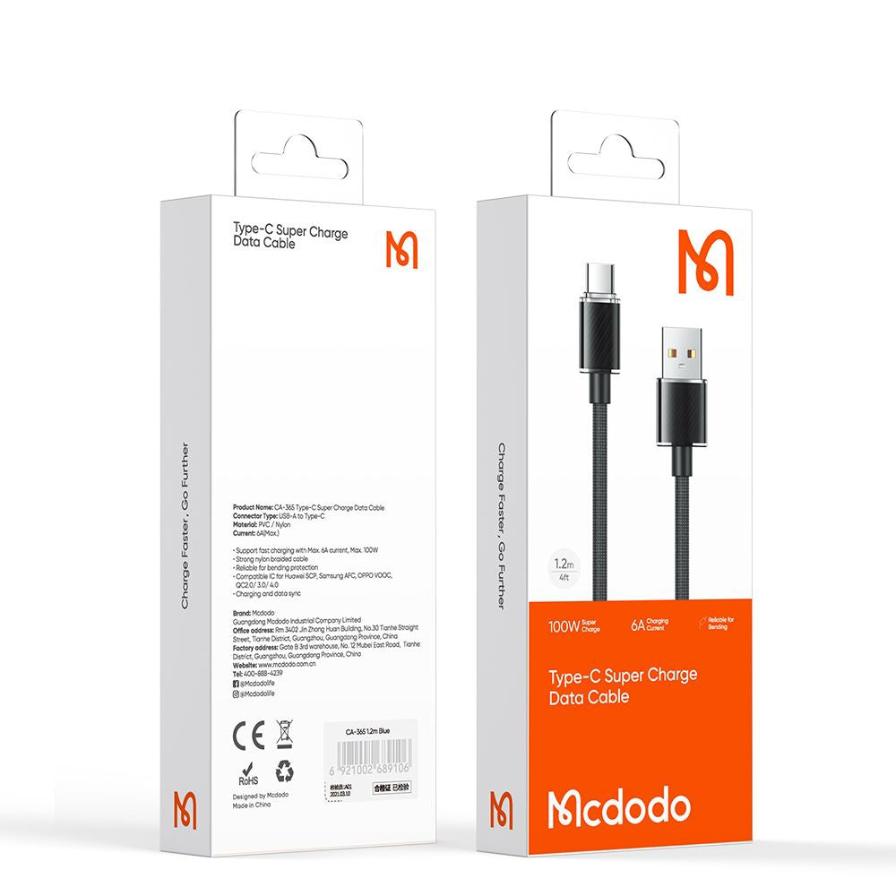 Καλώδιο Δεδομένων και Φόρτισης USB-A - USB-C McDodo CA-3650, 100W, 1.2m, Μαύρο