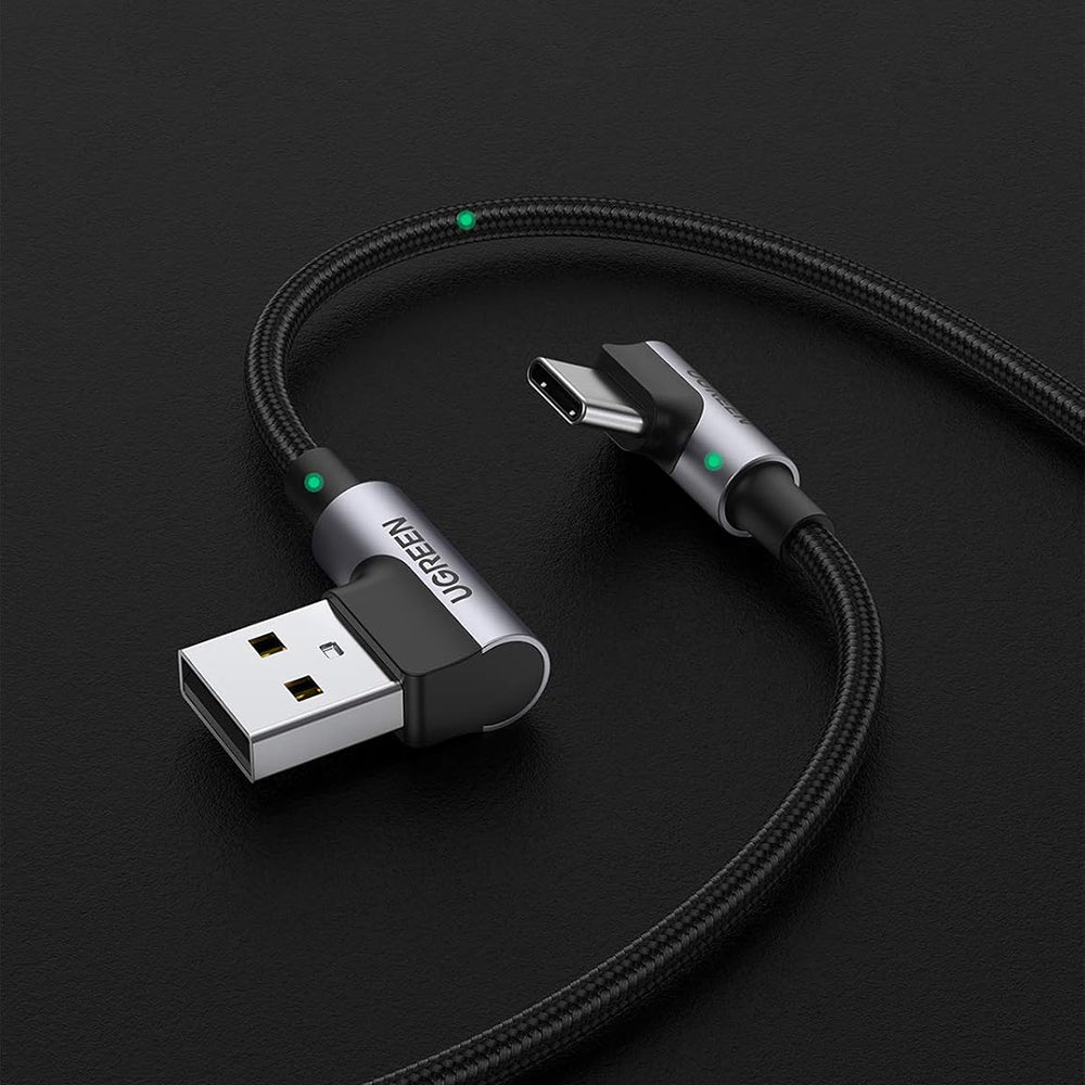 UGREEN US176 Angled USB-A to USB-C Data and Charging Cable, 18W, 3m, Gray