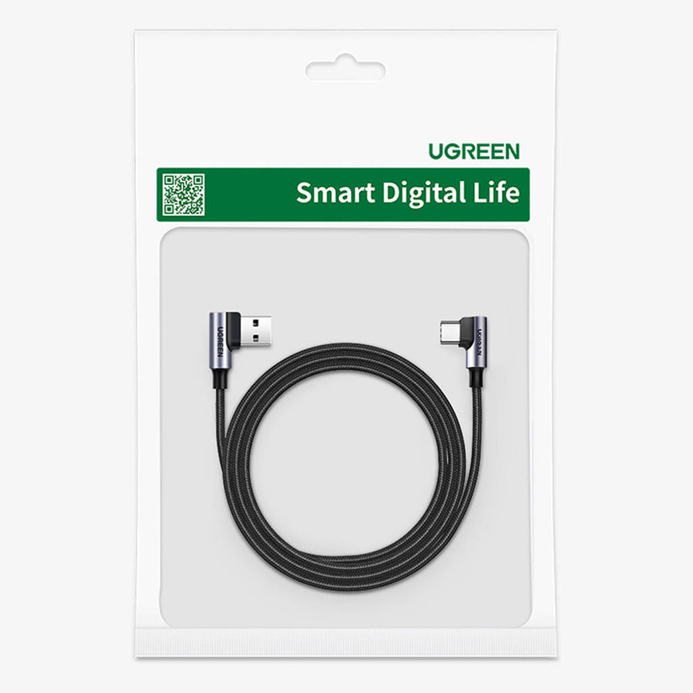 UGREEN US176 Angled USB-A to USB-C Data and Charging Cable, 18W, 3m, Gray