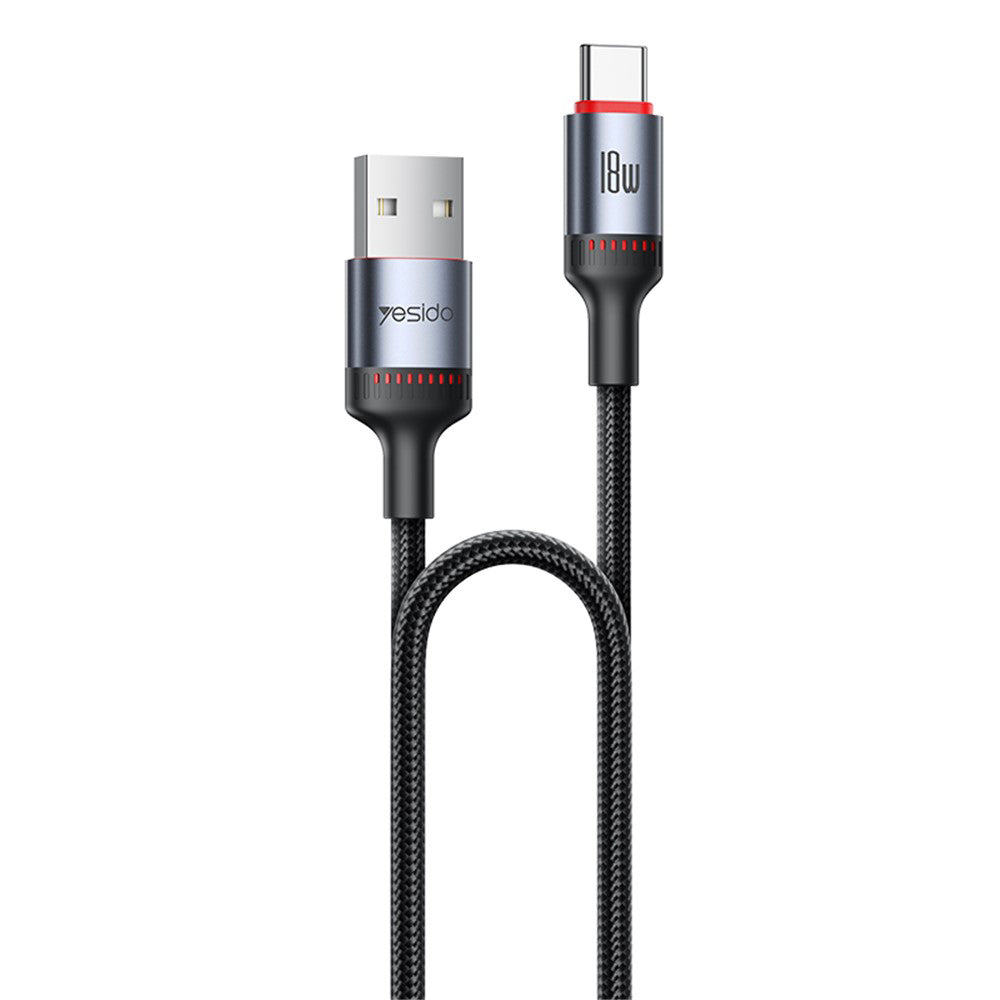 Καλώδιο Δεδομένων και Φόρτισης USB-A - USB-C Yesido CA129C, 18W, 1.2m, Μαύρο