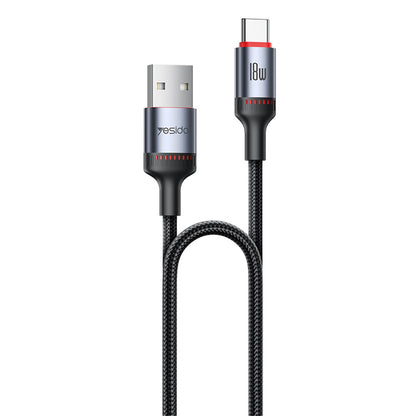 Καλώδιο Δεδομένων και Φόρτισης USB-A - USB-C Yesido CA129C, 18W, 1.2m, Μαύρο