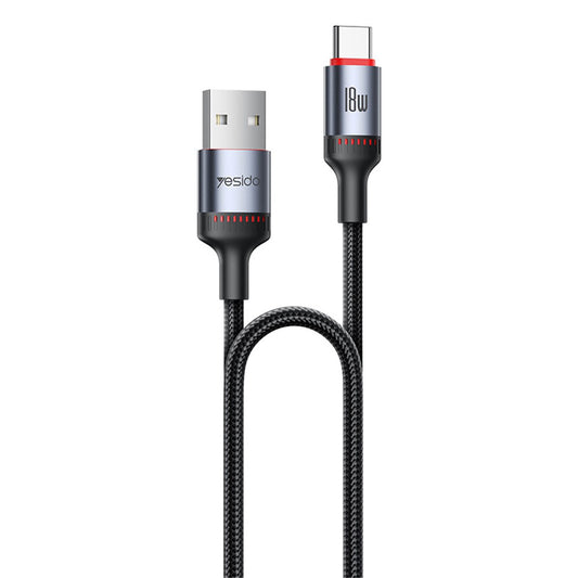 Καλώδιο Δεδομένων και Φόρτισης USB-A - USB-C Yesido CA130C, 18W, 2m, Μαύρο