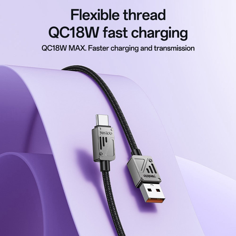 Καλώδιο Δεδομένων και Φόρτισης USB-A - USB-C Yesido CA135C, 18W, 1.2m, Μαύρο