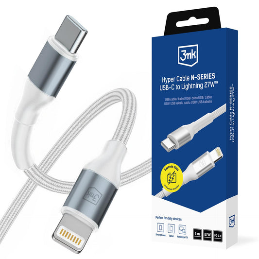 Καλώδιο Δεδομένων και Φόρτισης USB-C - Lightning 3MK Hyper N, 27W, 1m, Λευκό