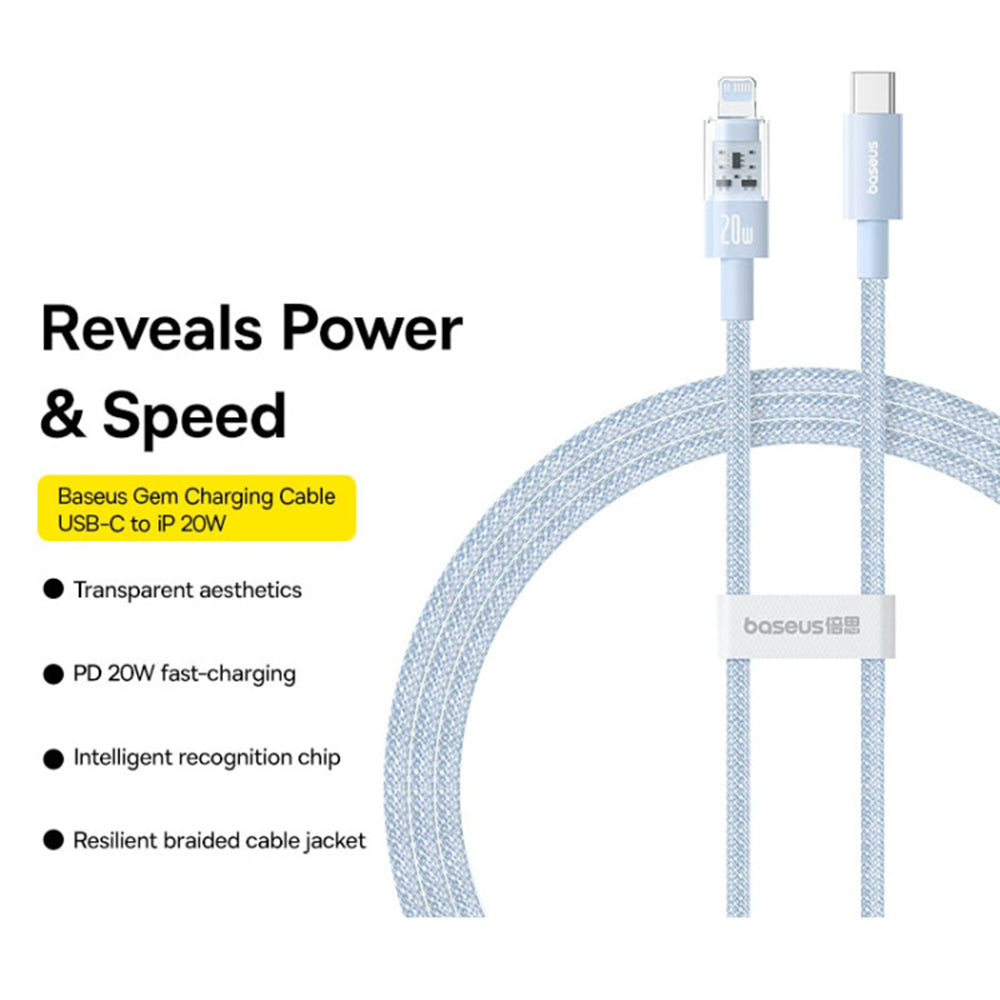 Καλώδιο Δεδομένων και Φόρτισης USB-C - Lightning Baseus Gem, 20W, 1m, Μπλε P10373001311-00