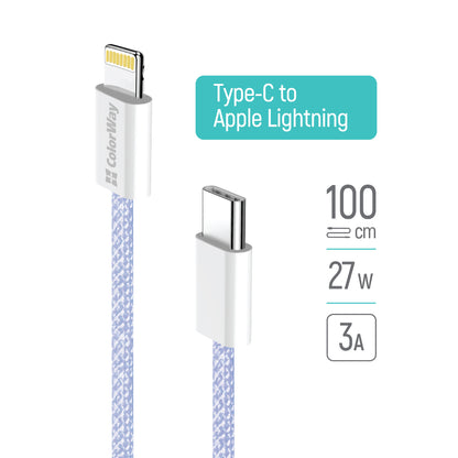 USB-C to Lightning Data and Charging Cable ColorWay CW-CBPDCL061, 27W, 1m, Purple