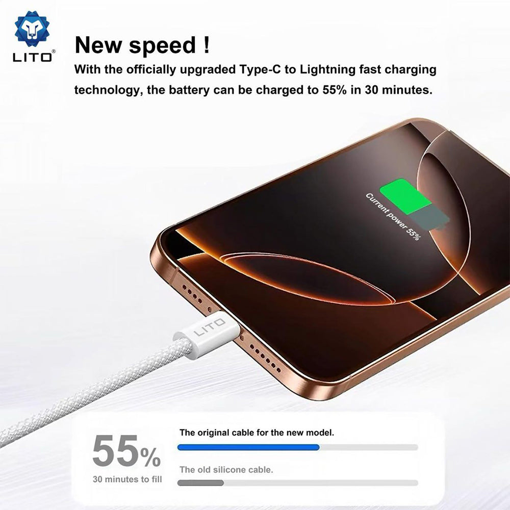 USB-C to Lightning Data and Charging Cable Lito LD04CL, 27W, 2m, White