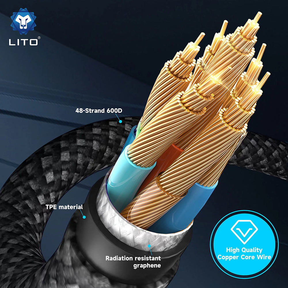 Καλώδιο Δεδομένων και Φόρτισης USB-C - USB-C Lito LD09CC Display, 100W, 1.2m, Μαύρο